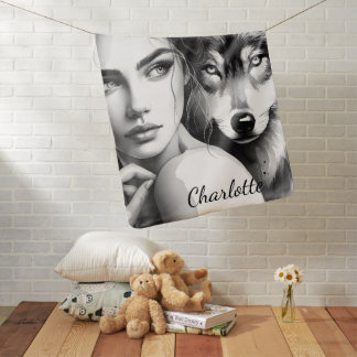 Native woman bonds with noble wolf baby blanket