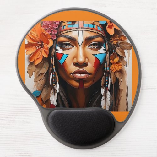 Native woman flowers and feathers gel mouse pad