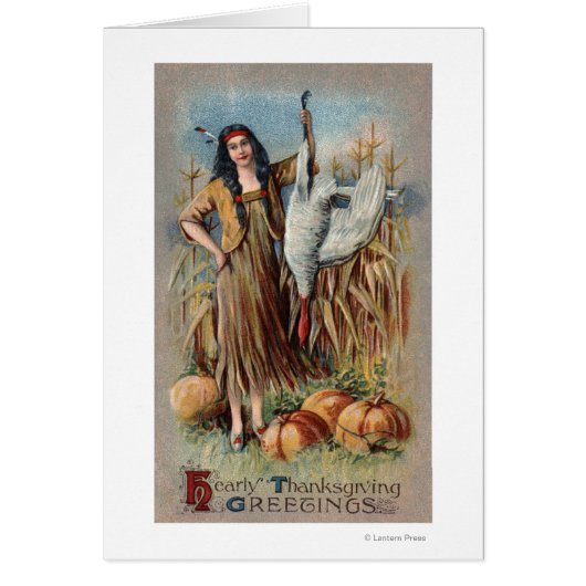 Native Woman Holding Turkey Cards (Front)