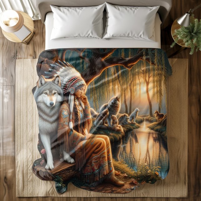 Native woman reflects by dusk lake duvet cover (Creator Uploaded)