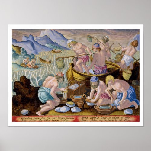 Natives Fishing for Giant Clams on the Indus plat Poster