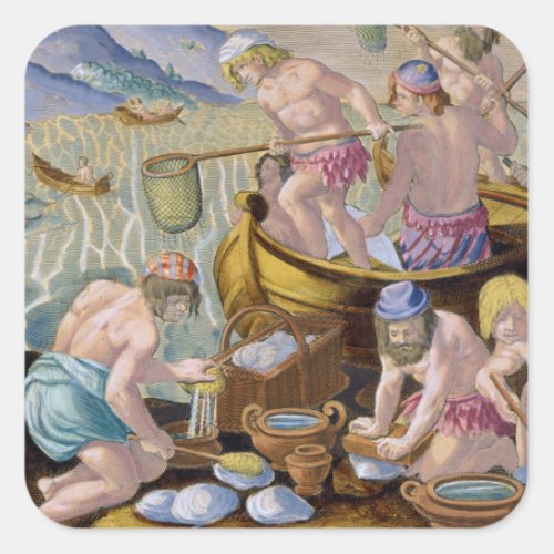 Natives Fishing for Giant Clams on the Indus plat Square Sticker