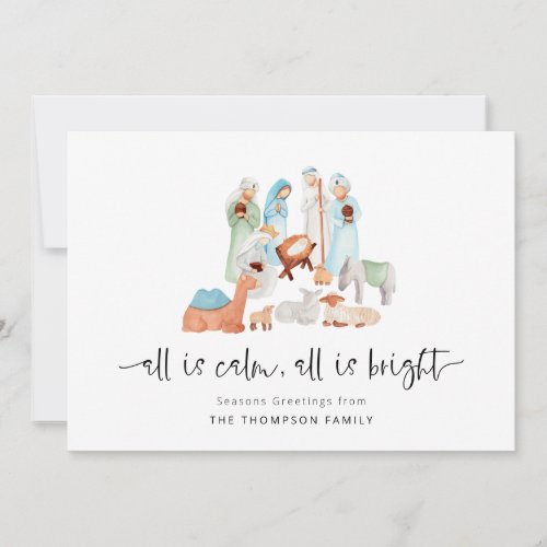 Nativity All Is Calm Seasons Greetings Christmas Holiday Card