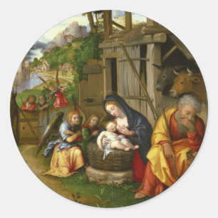 Nativity and Child Angels  c1515 Classic Round Sticker