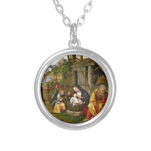 Nativity and Child Angels  c1515 Silver Plated Necklace