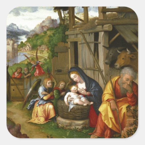 Nativity and Child Angels  c1515 Square Sticker