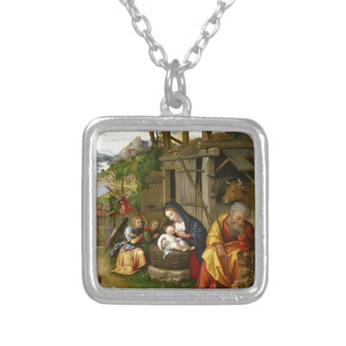 Nativity and Child Angels Silver Plated Necklace