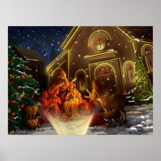 Nativity and Church - The Birth of Christ Poster (Front)