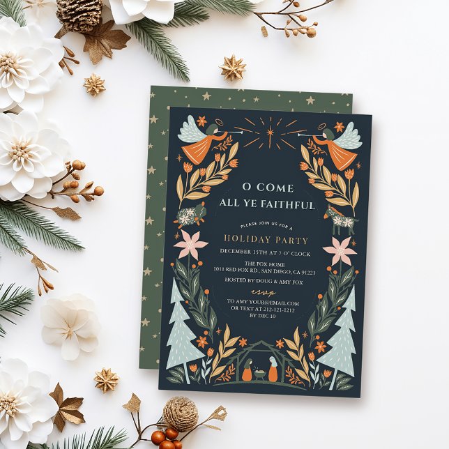 Nativity Angels Navy Blue Christmas Holiday Party Invitation (Creator Uploaded)