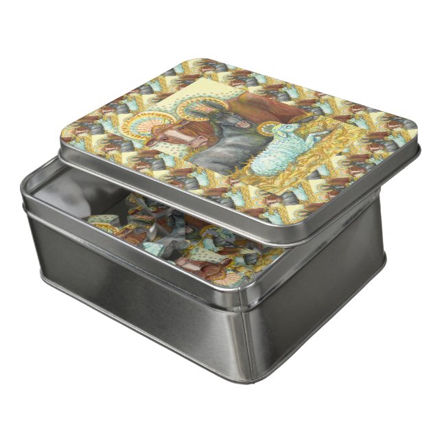 NATIVITY ANIMALS IN STABLE, OX, DONKEY & SHEEP JIGSAW PUZZLE (Lid Open)