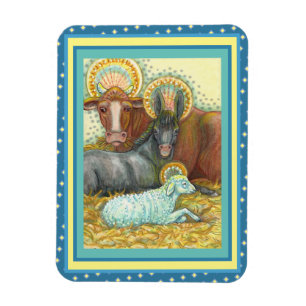 NATIVITY ANIMALS IN STABLE, OX, DONKEY & SHEEP MAGNET