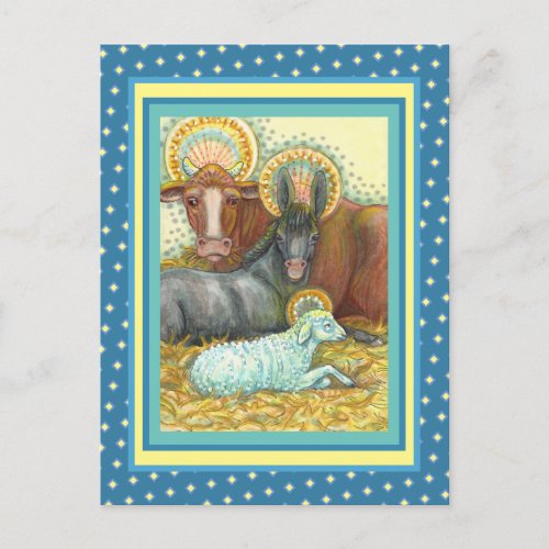 NATIVITY ANIMALS IN STABLE OX DONKEY  SHEEP POSTCARD