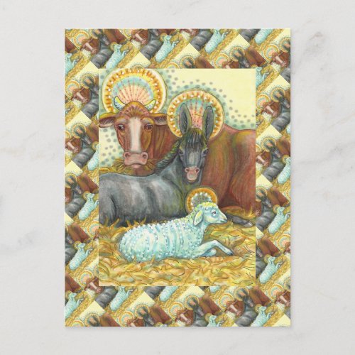 NATIVITY ANIMALS IN STABLE OX DONKEY  SHEEP POSTCARD