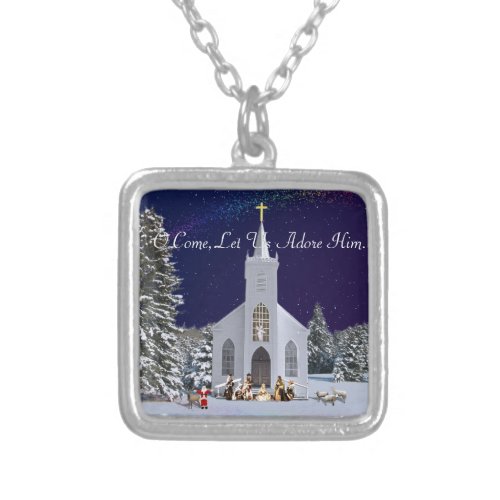 Nativity at Church Silver Plated Necklace
