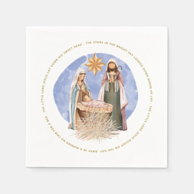 Nativity Away In A Manger Carol Lyrics Gold Text Napkins (Front)