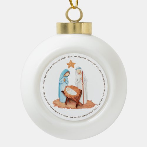 Nativity Away In A Manger Lyrics Ceramic Ball Christmas Ornament