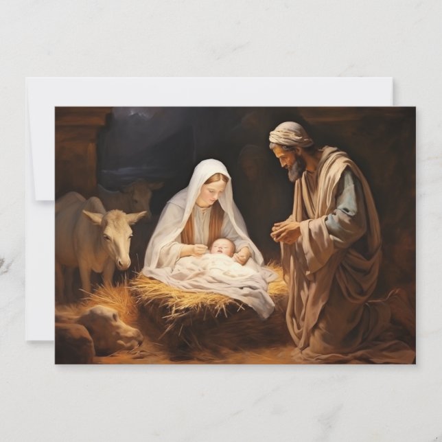 Nativity Baby Jesus Christian Merry Christmas Holiday Card (Front)