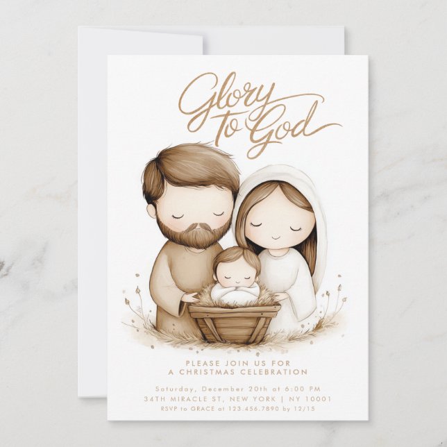 Nativity Baby Jesus Glory To God Christmas Invitation (Front)