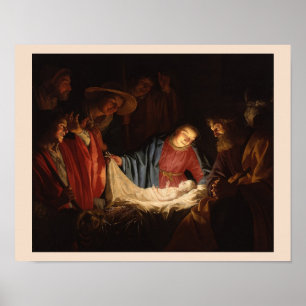 Nativity Baby Jesus & Mary Illuminated Art Poster