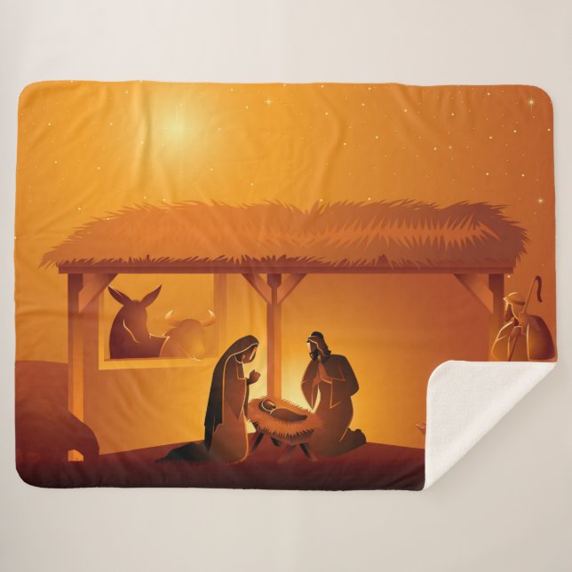 Nativity Baby Jesus Mary Joseph Christmas Sherpa Blanket (Front (Horizontal))