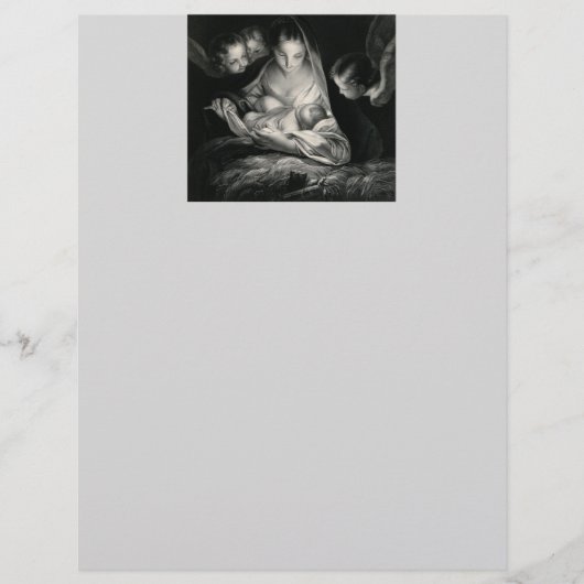 Nativity Baby Jesus Virgin Mary Angels Black White (Front)