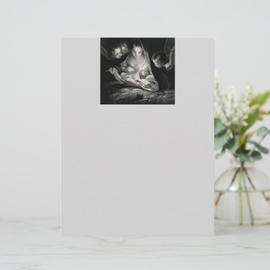 Nativity Baby Jesus Virgin Mary Angels Black White (Standing Front)