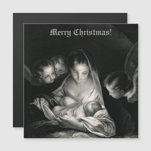 Nativity Baby Jesus Virgin Mary Angels Black White