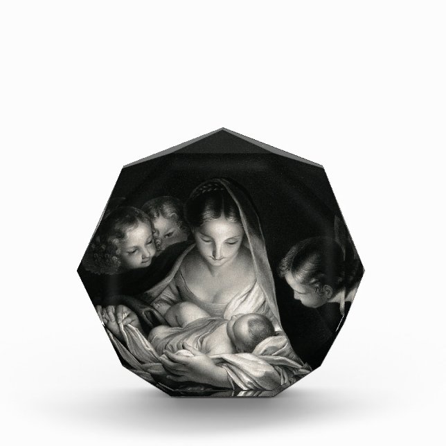 Nativity Baby Jesus Virgin Mary Angels Black White Award (Front)
