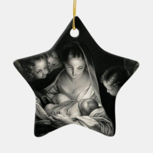 Nativity Baby Jesus Virgin Mary Angels Black White Ceramic Ornament ...