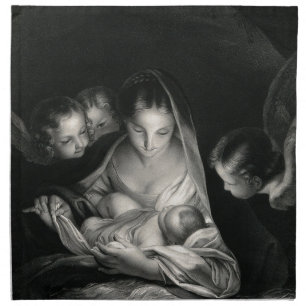 Nativity Baby Jesus Virgin Mary Angels Black White Napkin
