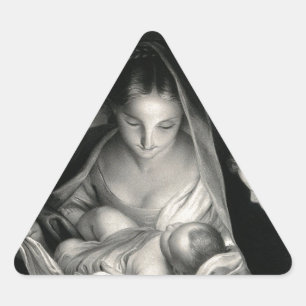Nativity Baby Jesus Virgin Mary Angels Black White Triangle Sticker