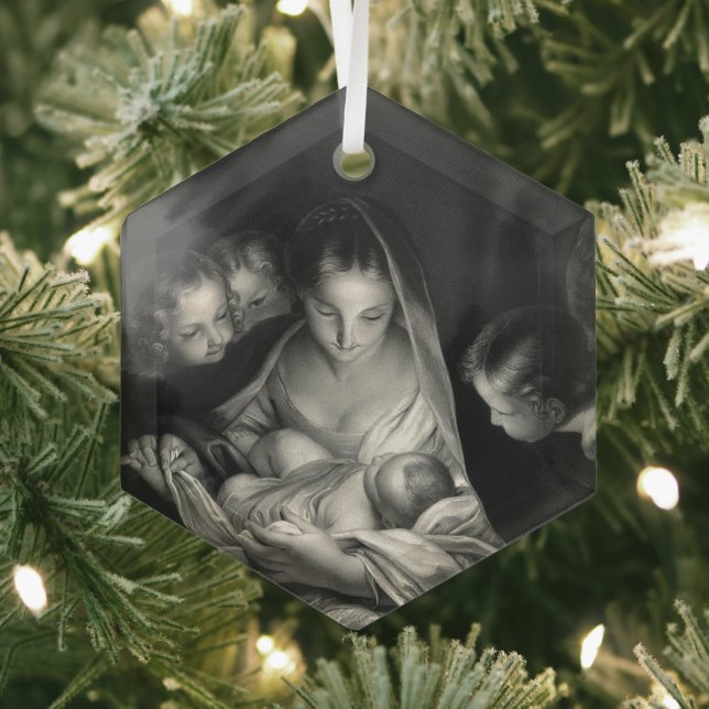 Nativity Baby Jesus Virgin Mary Angels Christmas Glass Ornament (Insitu)