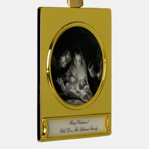 Nativity Baby Jesus Virgin Mary Angels Christmas Gold Plated Banner Ornament