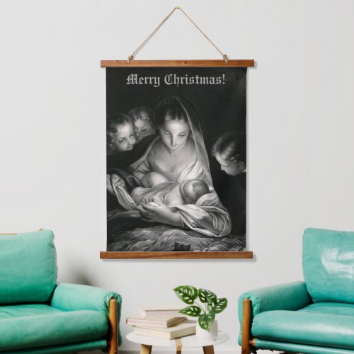 Nativity Baby Jesus Virgin Mary Angels Christmas Hanging Tapestry