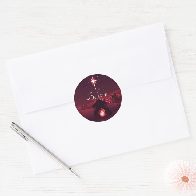 Nativity Believe Classic Round Sticker (Envelope)