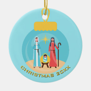 Nativity Blue and Gold Christmas Ornament