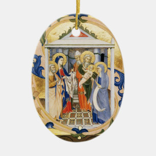 NATIVITY , BLUE AND GOLD Gem stone Ceramic Ornament