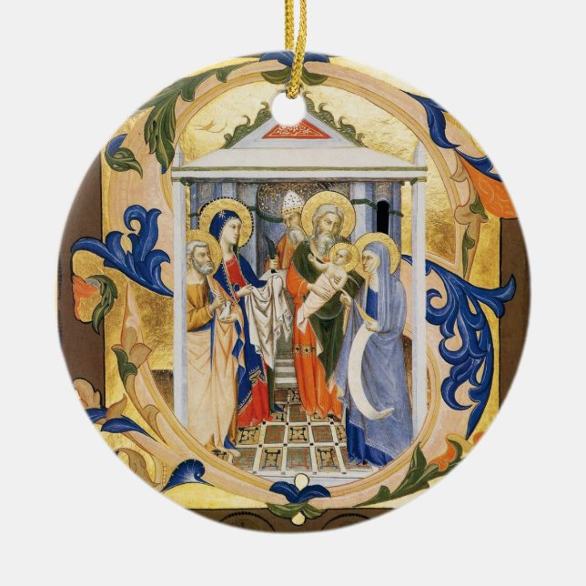 NATIVITY , BLUE AND GOLD Gem stone Ceramic Ornament (Front)