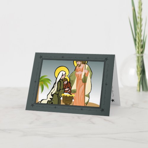 Nativity Blue  Christmas  Greeting Cards