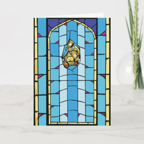 Nativity Blue Stained Glass Christmas Holiday Card