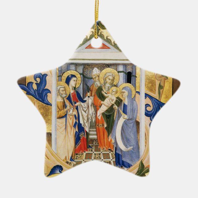 NATIVITY , BLUE STAR AND GOLD Gem stone Ceramic Ornament (Front)