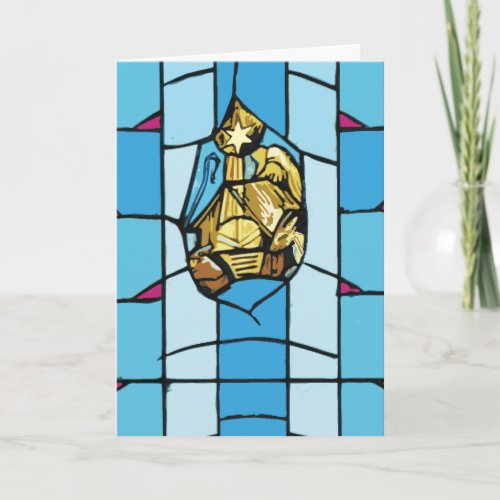 Nativity Blue Zoom Stained Glass Christmas Holiday Card