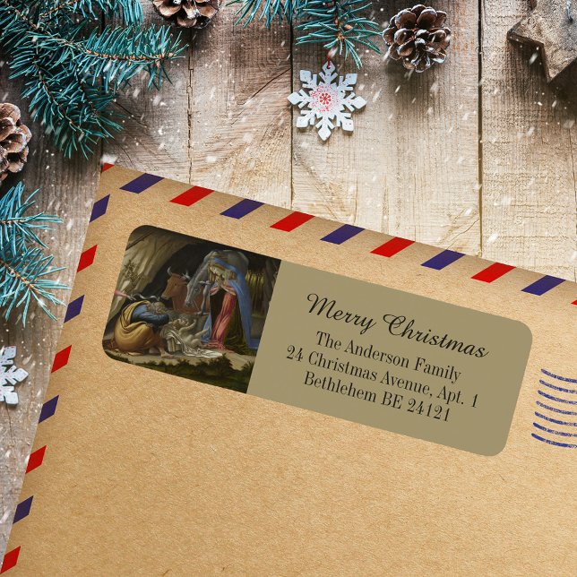 Nativity Botticelli Merry Christmas Return Address Label (Mystic Nativity by Sandro Botticelli Religious Christian Merry Christmas Return Address Label)