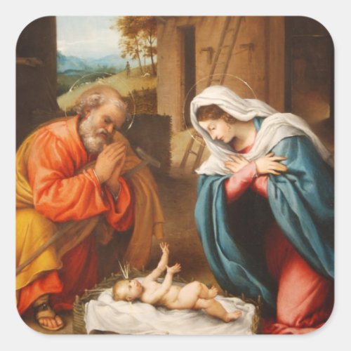 Nativity by Lorenzo Lotto Square Sticker