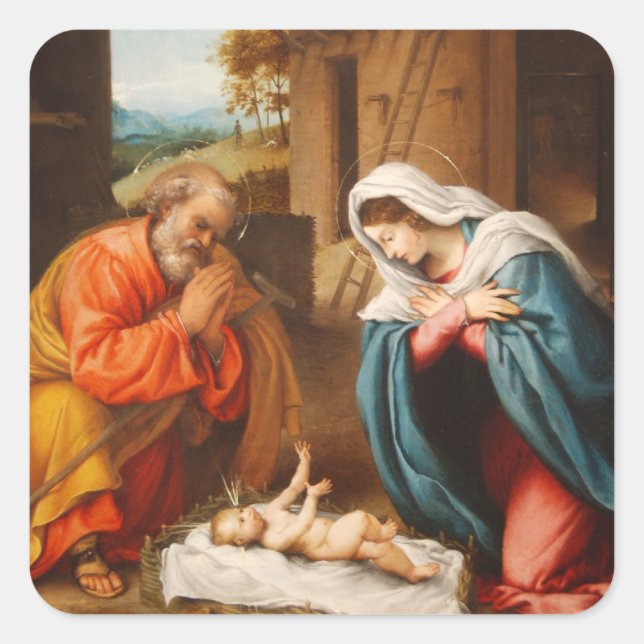 Nativity by Lorenzo Lotto Square Sticker (Front)