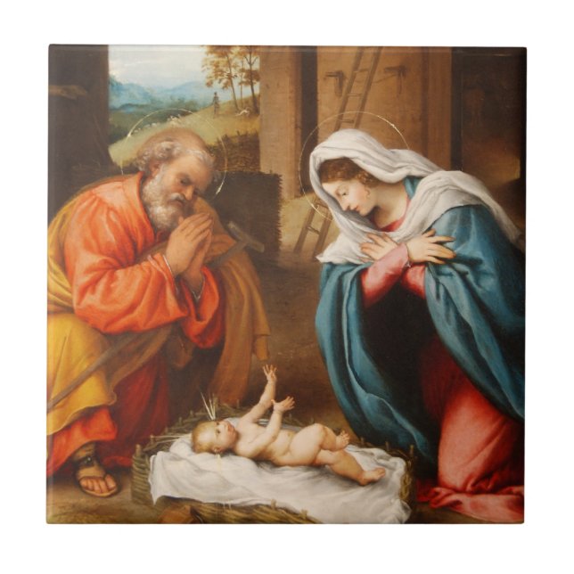 Nativity by Lorenzo Lotto Tile (Front)