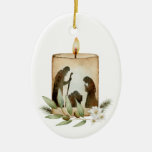 Nativity Candle Ceramic Oval Christmas Ornament at Zazzle