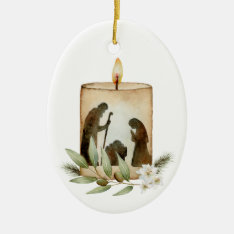 Nativity Candle Ceramic Oval Christmas Ornament at Zazzle