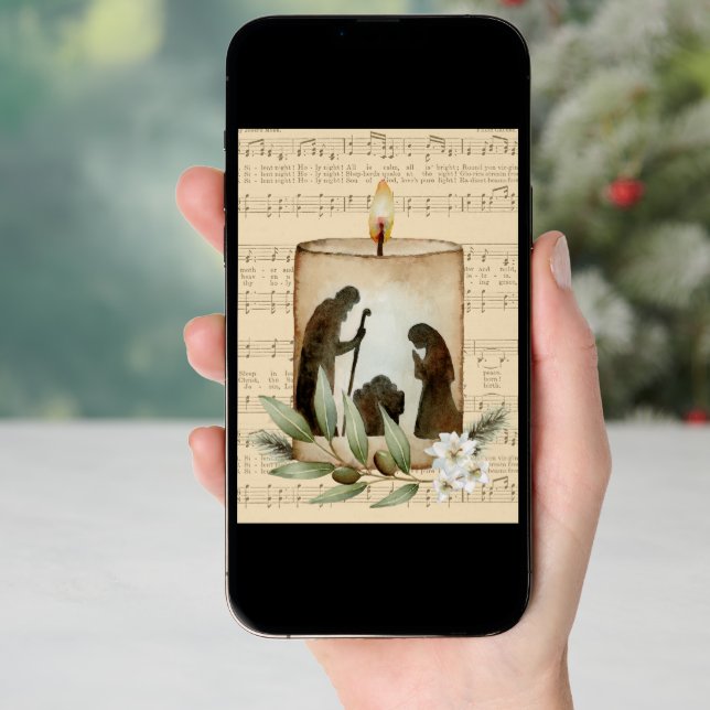 Nativity Candle Flat Christmas Card (Front Digital)