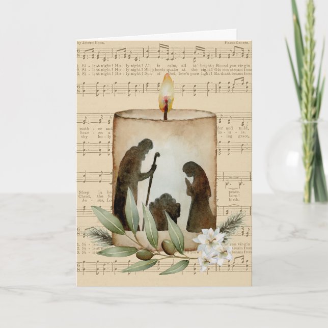 Nativity Candle Folded Christmas Card (Front)